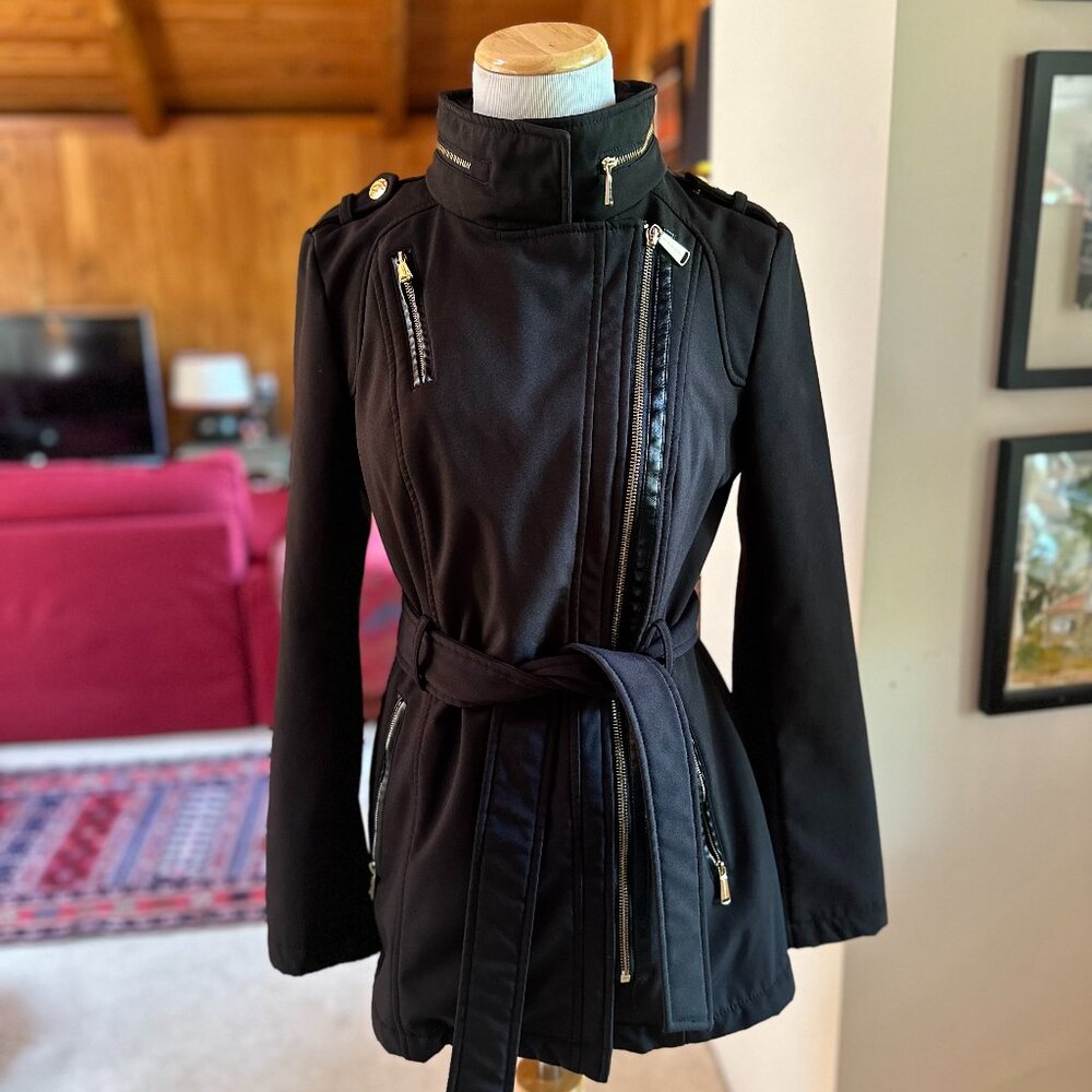 MICHAEL KORS Black Belted Hooded Parka Coat – S